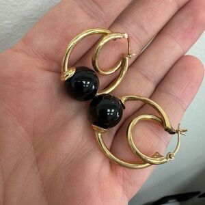 14K yellow gold and onyx double hoop earrings 7.4g